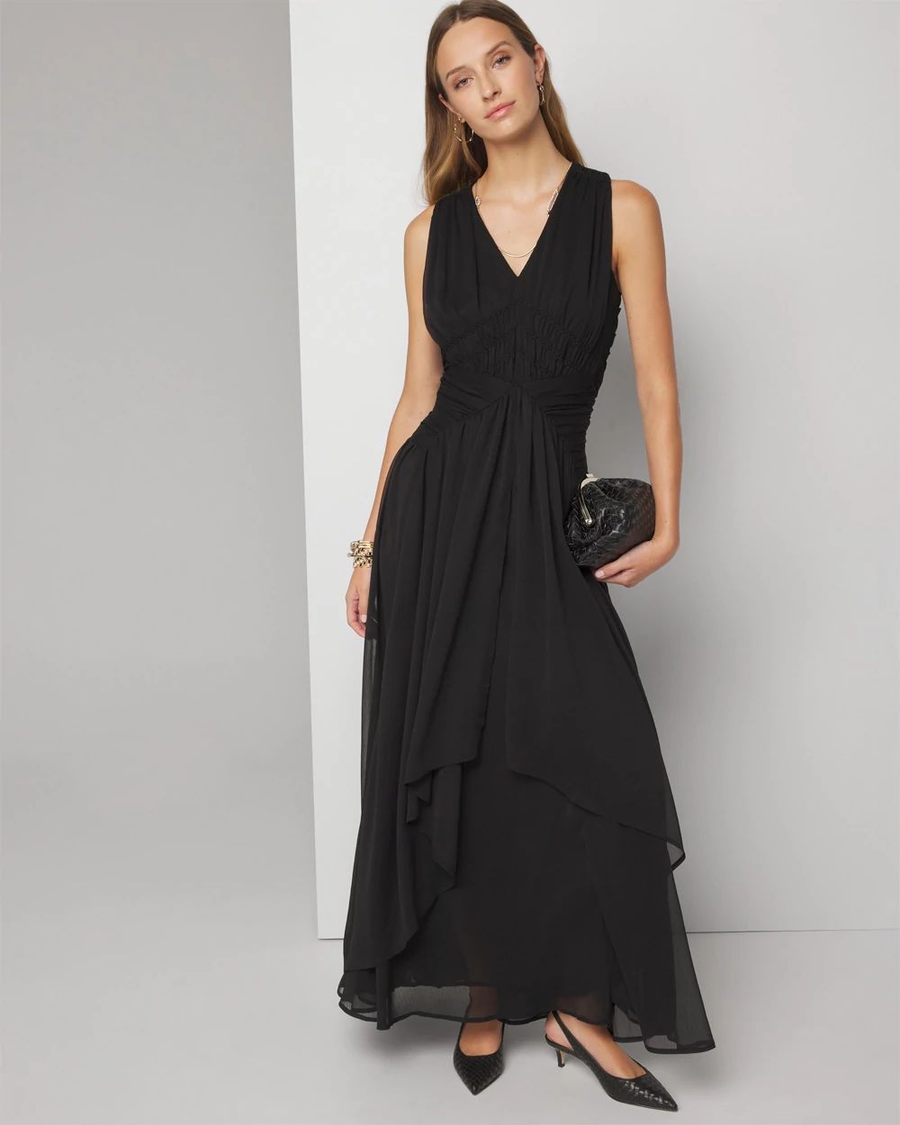 ★ MARRON EDITION★  24 Winter_ Black Pleats Maxi Dress Pleated Maxi Dress | White House Black Market